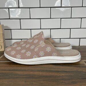 Clarks Breeze Shore Shoes Womens Size 9 Taupe Floral Canvas Comfort Slip On Mule